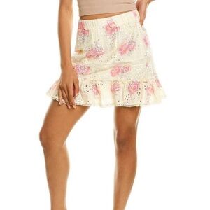 Walter Baker Womens Peony Eyelet Yellow Floral Ruffles Mini Skirt Large